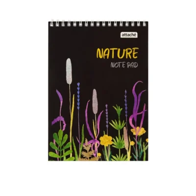 Նոթատետր վանդակավոր Attache Nature Black flowers A5 զսպանակով 60 թերթ
