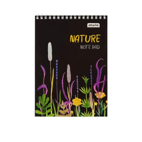 Նոթատետր վանդակավոր Attache Nature Black flowers A5 զսպանակով 60 թերթ